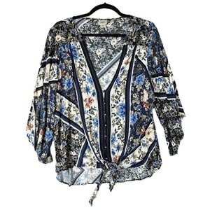 Daytrip Shirt Womens Large Blue Festival Cottagecore Boho Hippie Coastal Cowgirl